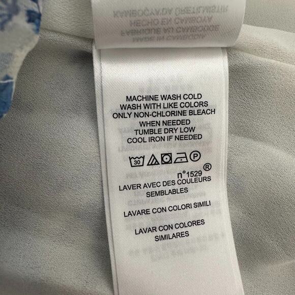 Lauren Ralph Lauren White Blue Floral Blouse Top Elastic Waist Cottagecore Large - Picture 10 of 11